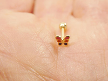 14k Real Solid Yellow Gold Helix Cartilage Enamel Earring