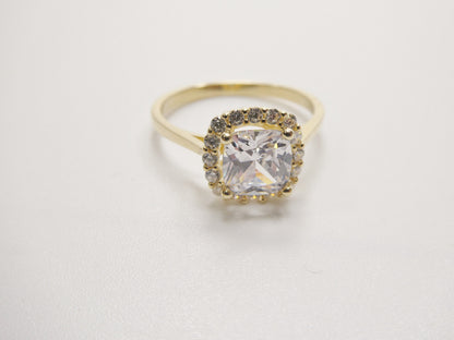 14k Real Solid Yellow Gold Engagement Cushion Cut Cubic Zirconia Ring