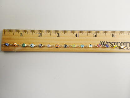 Real 14k Sold Yellow Gold 6 Inch Evil Eye Multi Color Adjustable Baby Bracelet