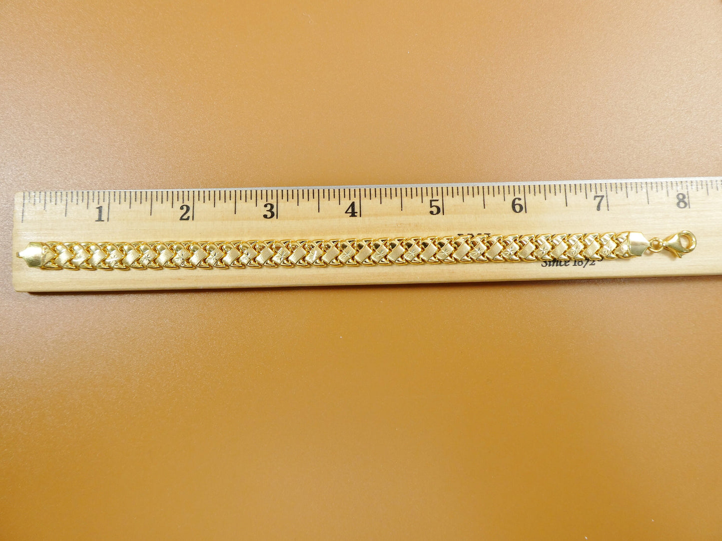 8 inch basket STAMPATO bracelet all yellow color tone14k yellow gold color finish over real 925 sterling silver