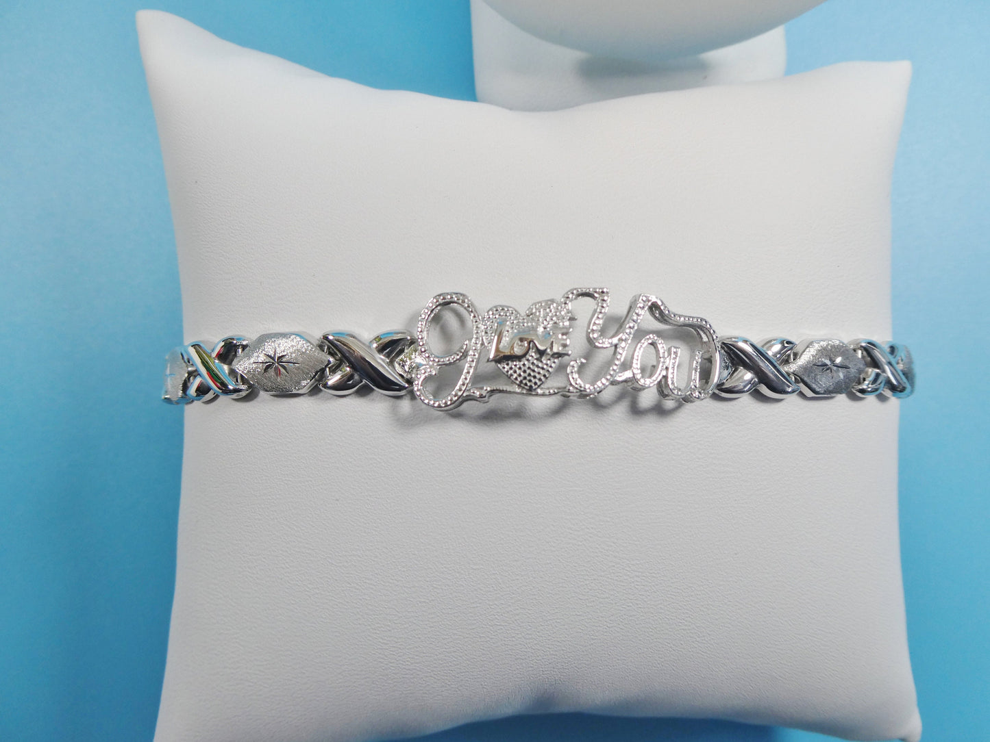 925 real sterling silver I love you xoxo hugs and kisses stampato 14k white gold tone color