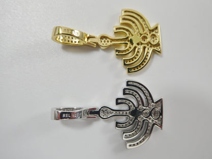 Real 925 Sterling Silver Menorah Full Stone Setting Pendent