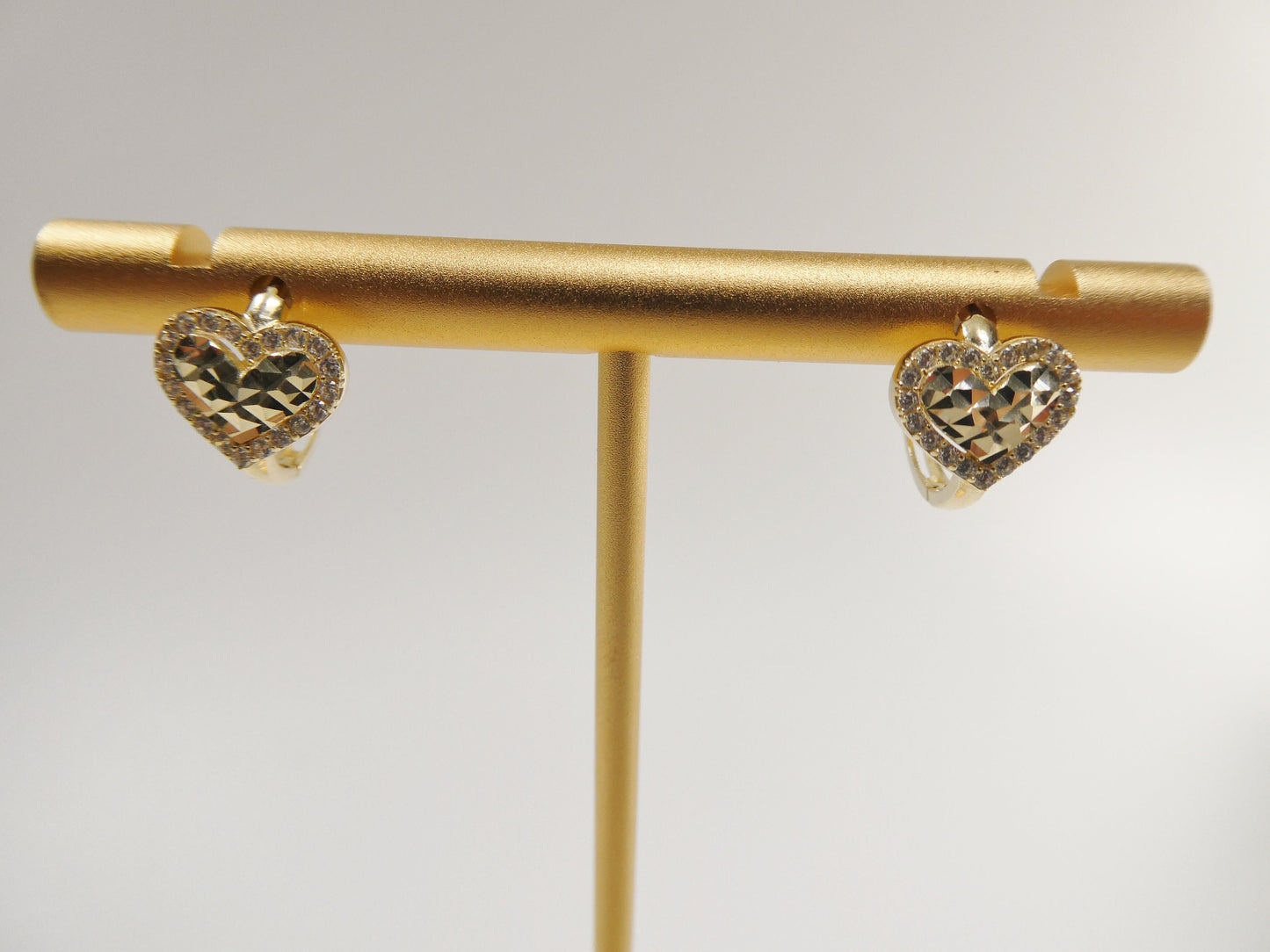 10k real yellow gold diamond cut heart huggie earrings