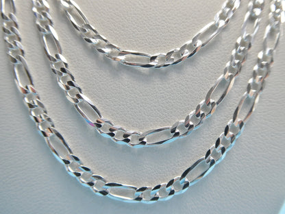 Real 925 Sterling Silver 3.5mm Italian Concave Figaro Solid Chain Lobster Lock Clasp