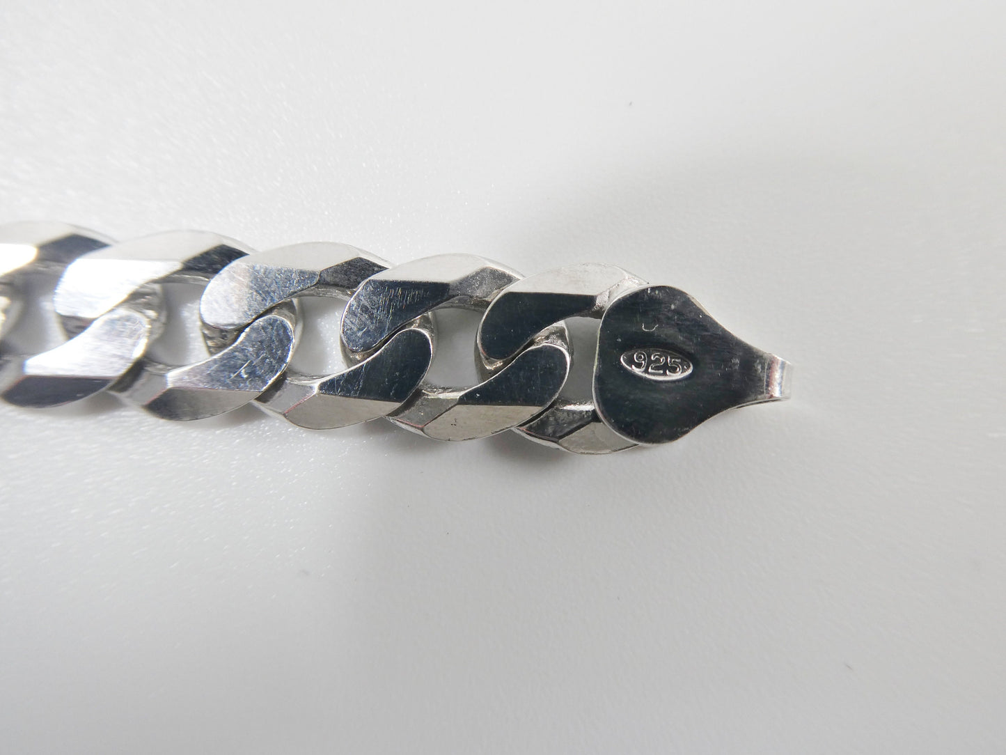 8.5 inch real 925 sterling silver solid curb men ID bracelet
