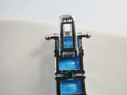 7 inch Real 925 Sterling Silver Rectangle Turquoise Tennis Bracelet
