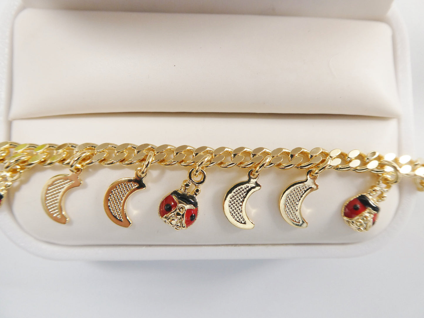 5.5 inch 14k gold filled CURB style MOON pendent dropping baby bracelet