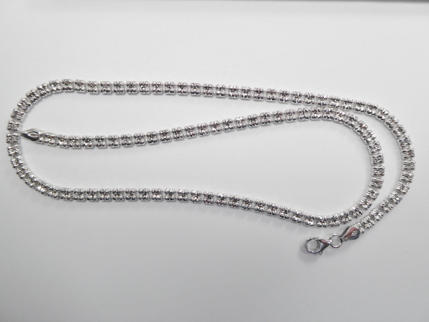 real 925 sterling silver 2 line flat diamond cut ice link chain necklace
