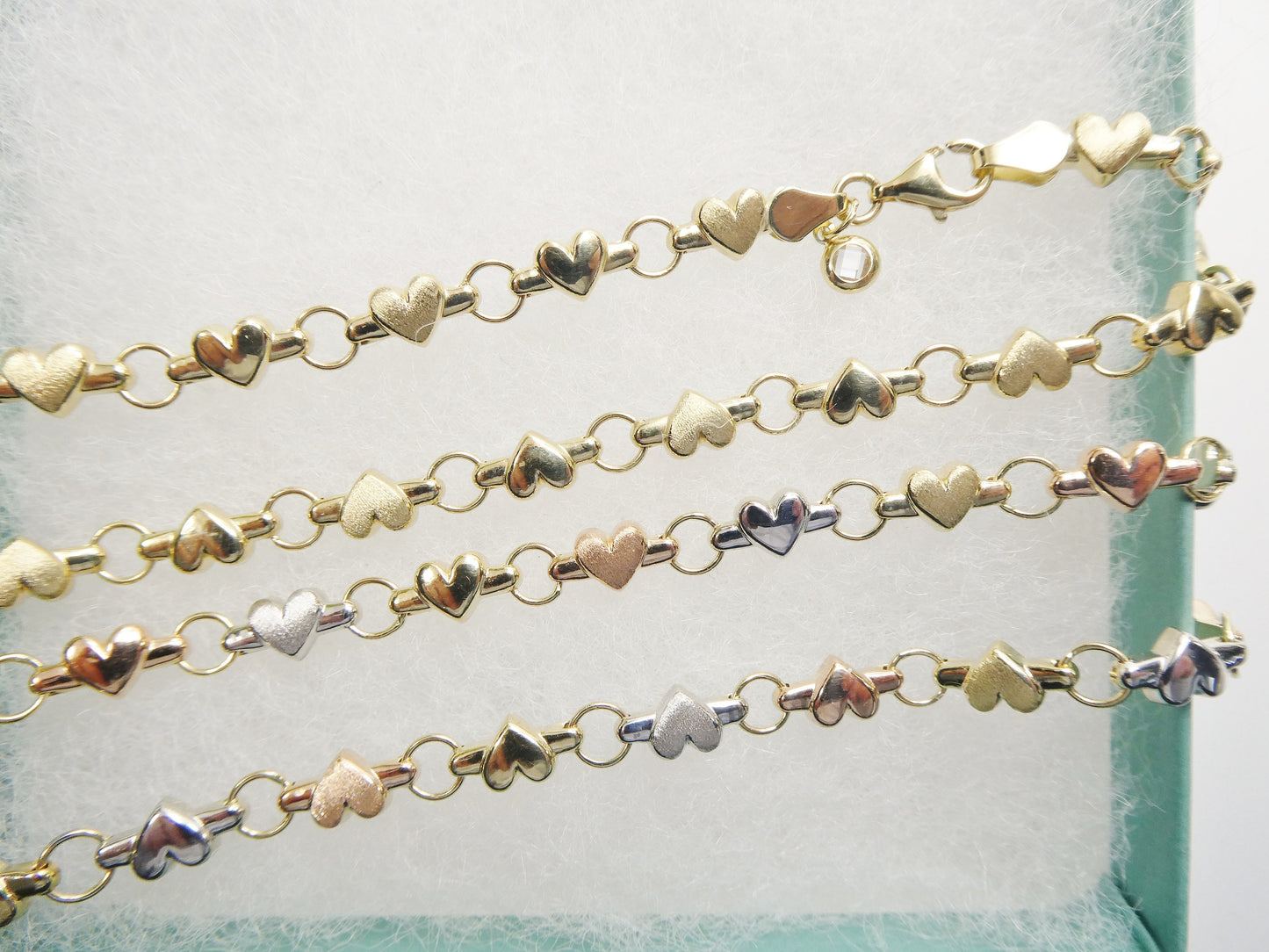 real 14k solid yellow gold 10 inch anklet heart bracelet