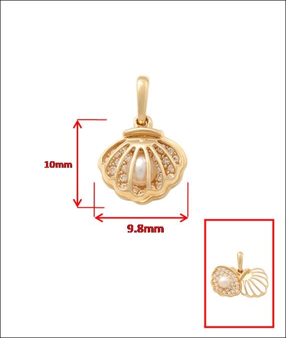 10k Yellow Gold Singapore Chain Necklace pearl shell Pendant