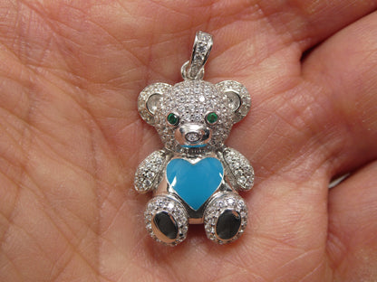 925 Sterling Silver Enamel Color Teddy Bear Pendent Charm