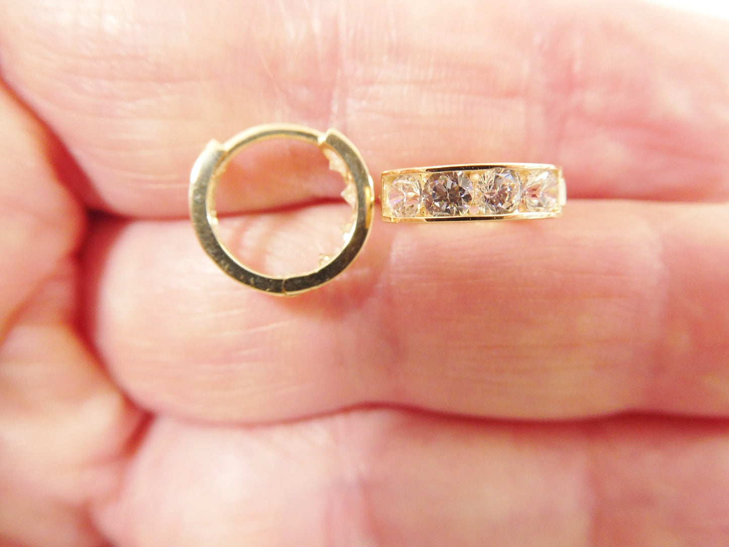 real 10k solid yellow gold color combination hoop huggie earrings