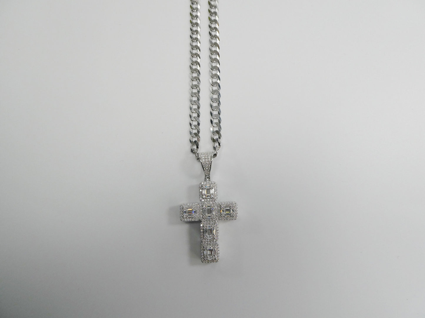 14k Gold Tone Sterling Silver Cross Pendant - 24 Inch Chain