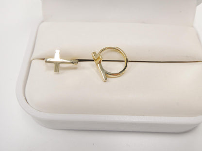 Real 10k Solid Yellow Gold Cross Hoop Huggie Earrings