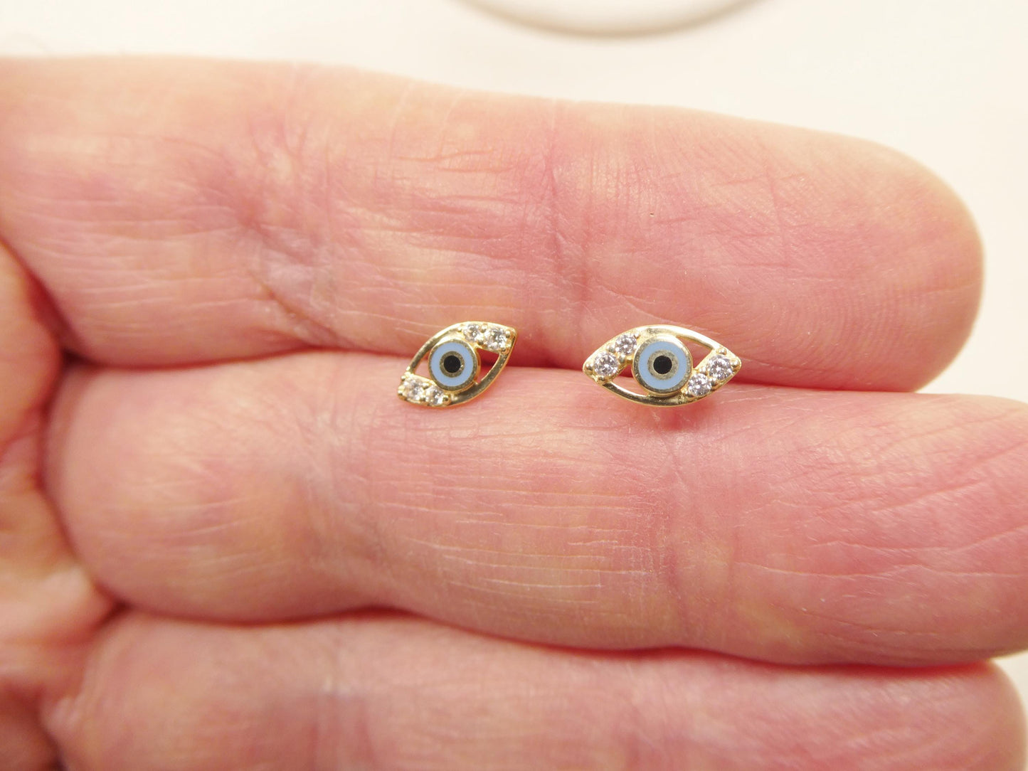 10k real yellow gold evil eye push post earrings