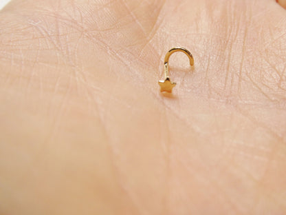 14k Real Solid Yellow Gold Twist Star Stud Nose Ring