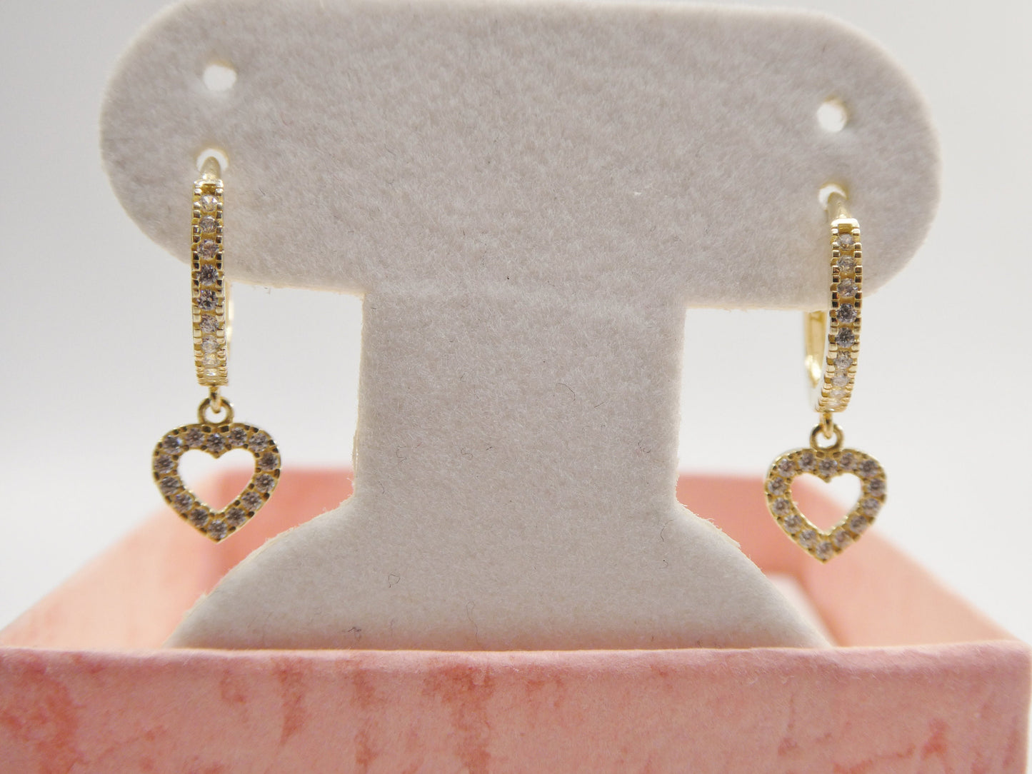 real 10k solid yellow gold dangle heart full micro fave setting hoop huggie earrings