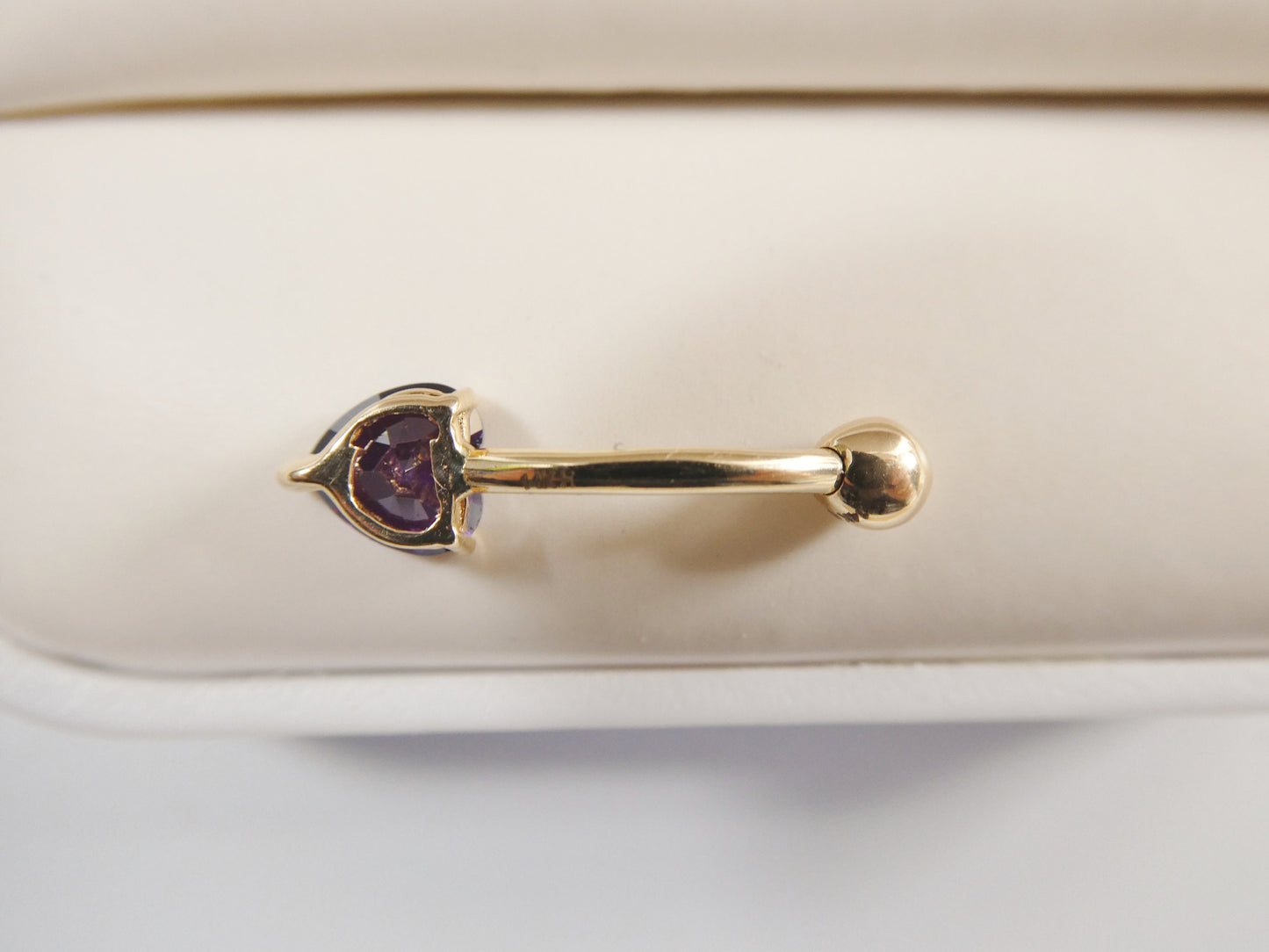 14k real solid yellow gold 6mm heart amethyst stone belly button ring piercing