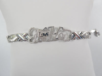 Sterling Silver I Love You XO Bracelet - 14k White Gold Finish