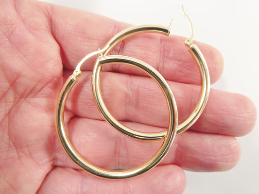 real 10k solid yellow gold plain high polish 40mm hoop huggie earrings