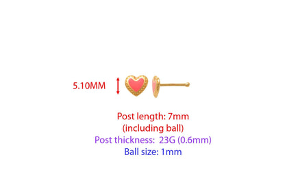 14k Real Solid Yellow Gold Heart Enamel Stud Nose Ring