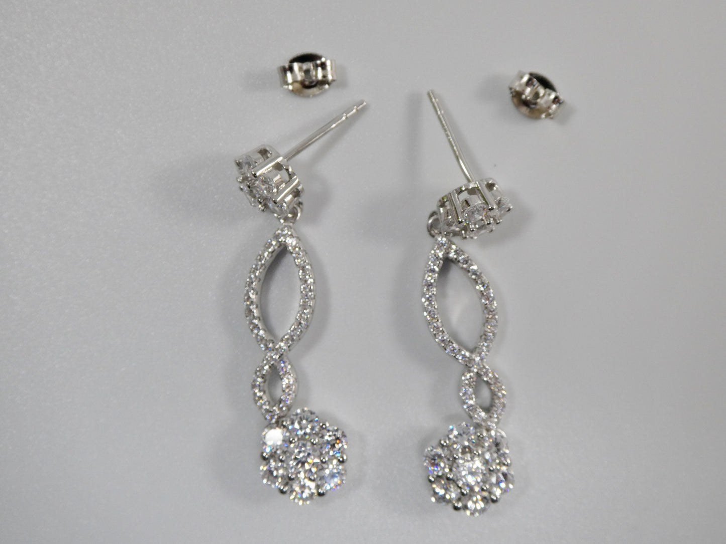 real 925 sterling silver micro pave setting 14k white gold color finish drop earrings