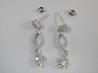 Real 925 Sterling Silver Micro Pave Setting 14k White Gold Color Finish Drop Earrings