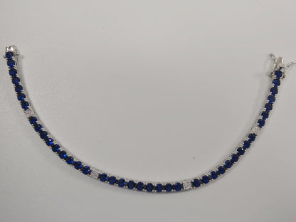 Real 925 Sterling Silver Sapphire Spinel Tennis Bracelet Box Lock Clasp