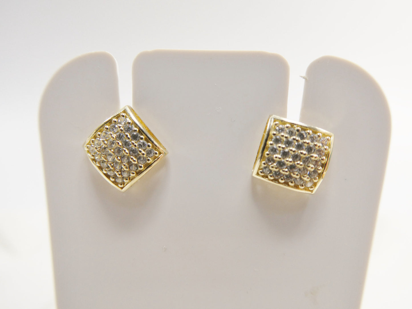 real 10k solid yellow gold puff square push post stud earring