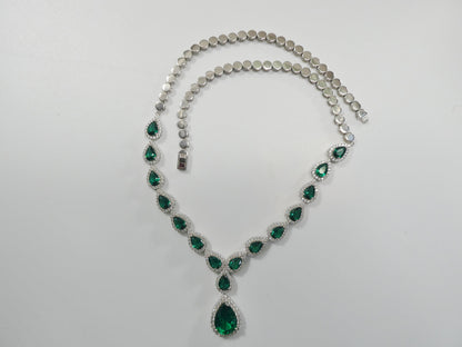 Real 925 Sterling Silver Teardrop Emerald Green Women Necklace