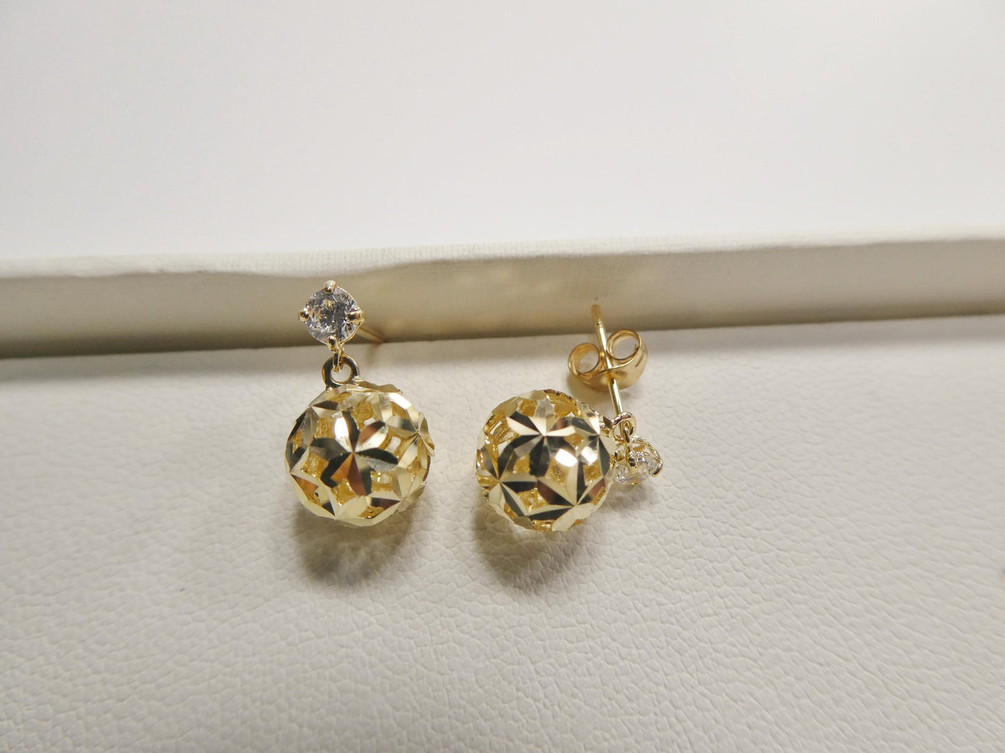 real 10k solid yellow gold ball drop push post earrings
