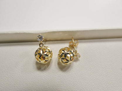Real 10k Solid Yellow Gold Ball Drop Push Post Earrings