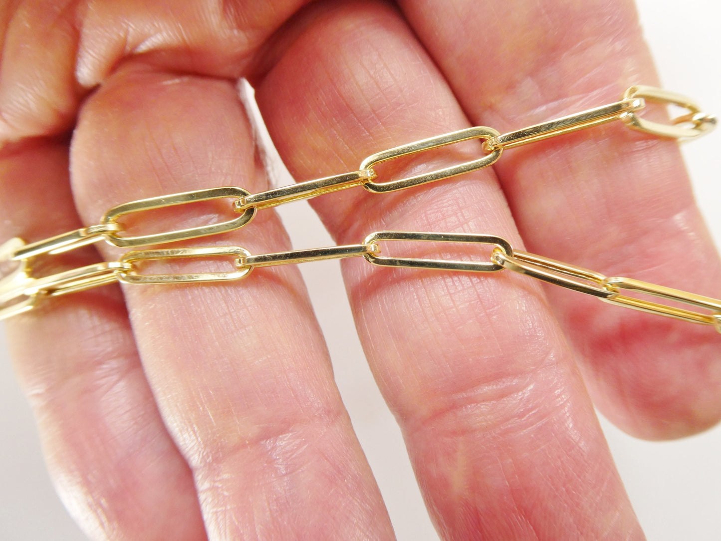 14k real solid yellow gold small wrist 6.5 inch paper clip high polish bracelet