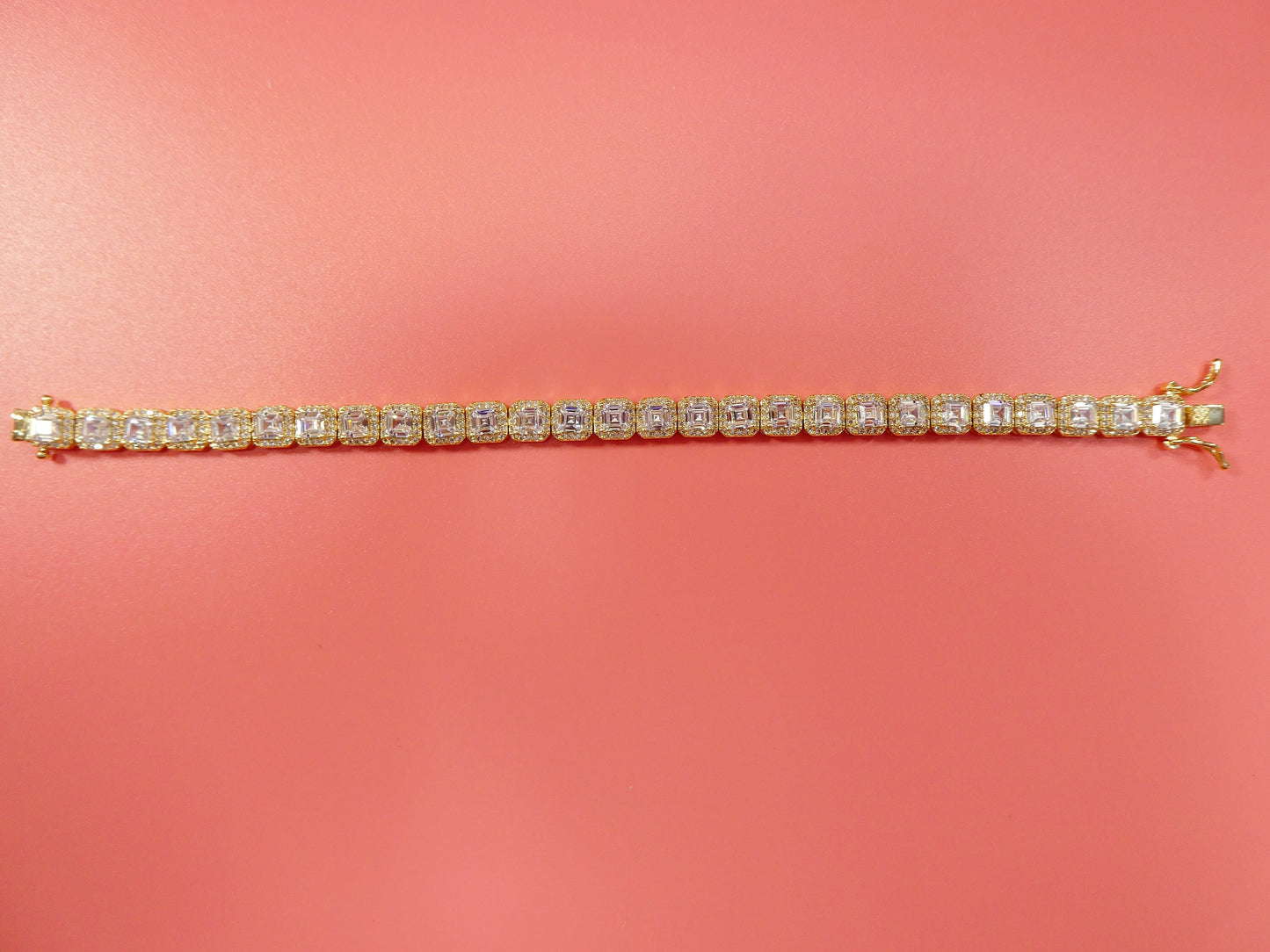 7 inch 18k gold filled ladies bracelet 4mm princess cubic zirconia stone