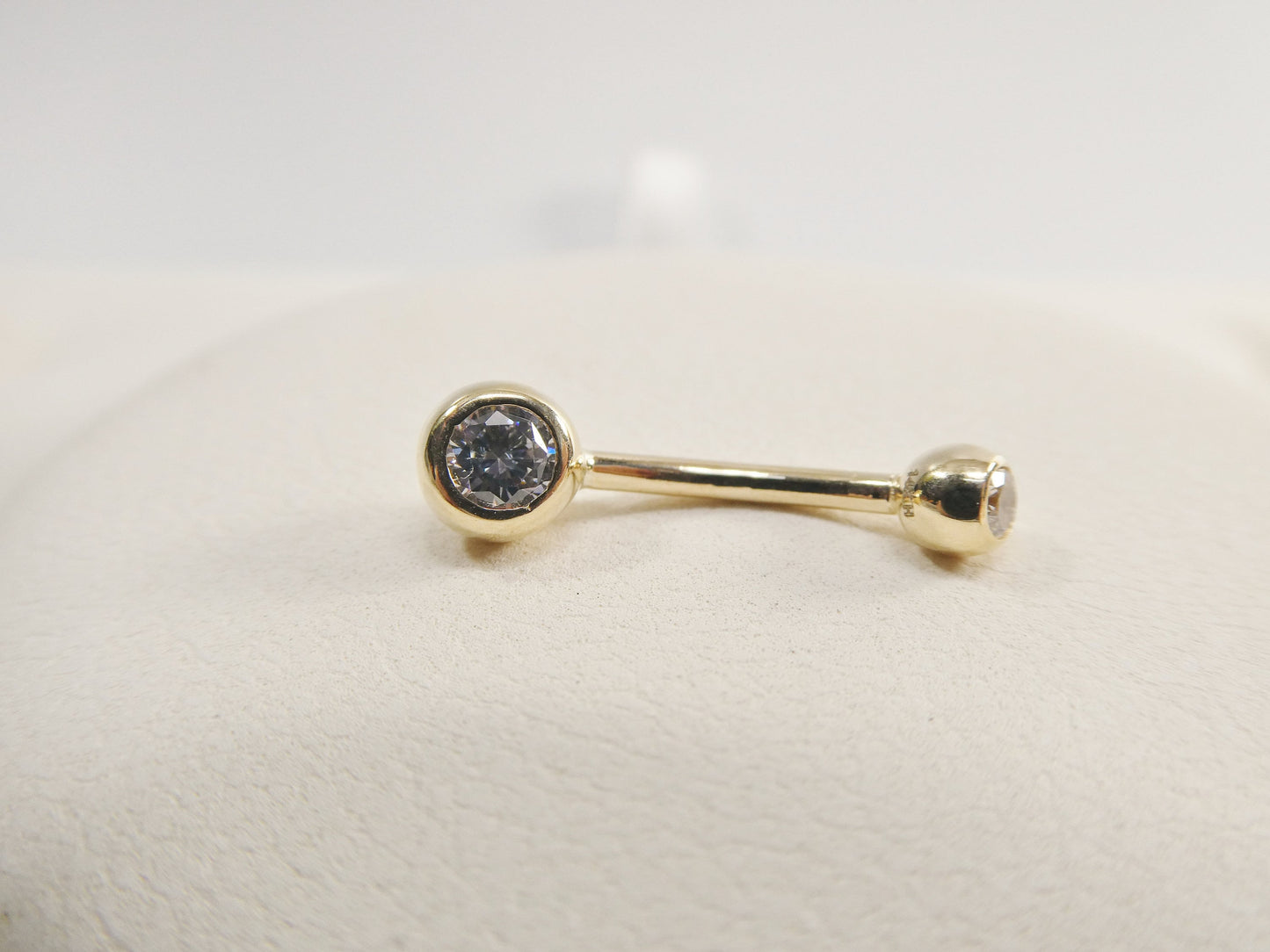 14k real solid yellow gold 5mm stone bezel setting belly button ring piercing