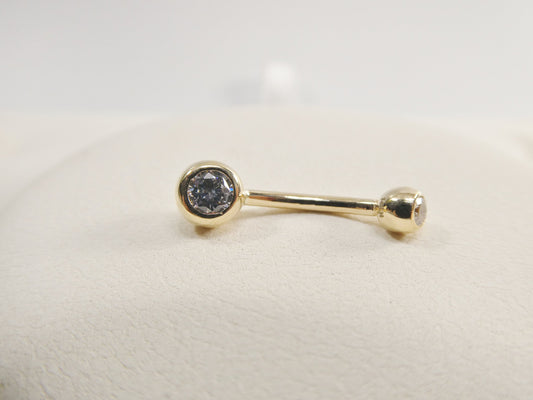 14k real solid yellow gold 5mm stone bezel setting belly button ring piercing