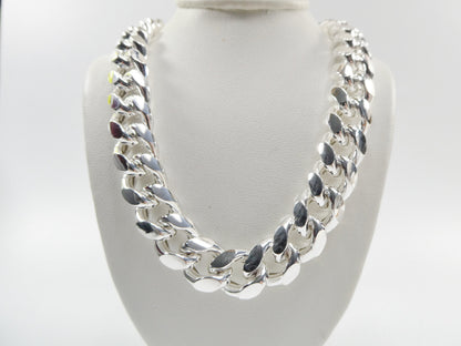 Real 12mm 925 Sterling Silver Miami Semi Solid Link Chain Box Lock Clasp