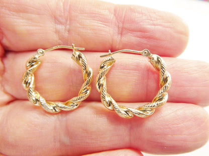 14k Real Solid Yellow Gold Classic Twist Earrings
