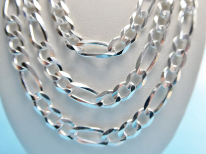Real 925 Sterling Silver 6.4mm Italian Concave Figaro Solid Chain Lobster Lock Clasp