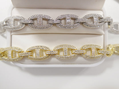 Real 925 Sterling Silver Mariner Link Full Stone Micro Setting Bracelet
