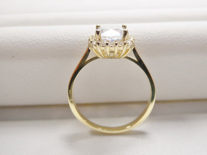 14k Real Solid Yellow Gold Engagement Cushion Cut Cubic Zirconia Ring