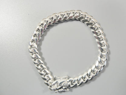 9mm Real Miami Link Solid 925 Sterling Silver Men Bracelet Safety Box Lock