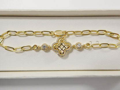 Real 925 Sterling Silver Paperclip Bracelet 14k Yellow Gold Finish