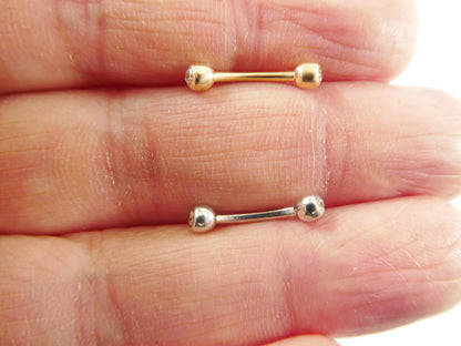 14K Real Solid Yellow Gold White Gold Eyebrow CZ Both Side Curve piercing