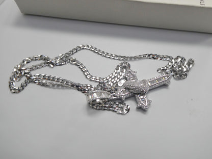 Real 925 Sterling Silver 22 Inch Flat Chain and Moissanite Cross Pendent Charm