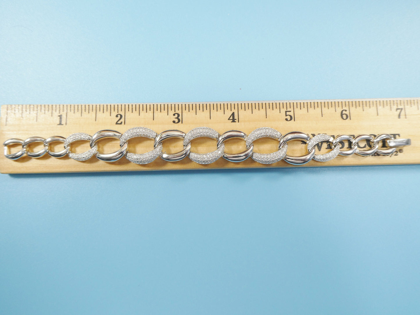 7 inch 14k white gold color tone over real 925 sterling silver fancy curb bracelet