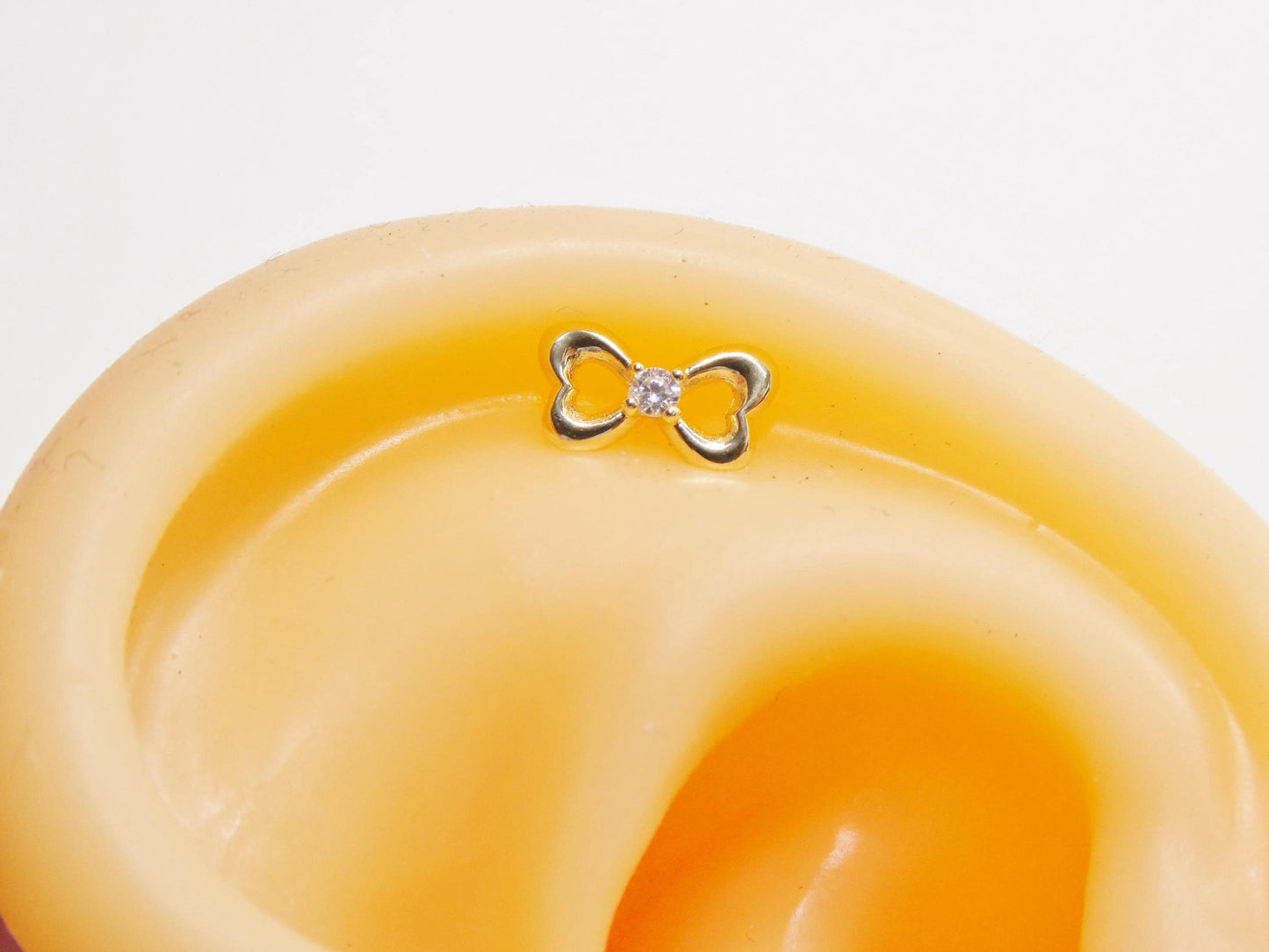 14k real solid yellow gold cartilage bow body ring piercing