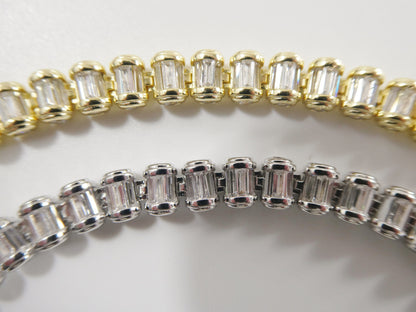 Real 925 Sterling Silver Full Stone Baguette Bracelet