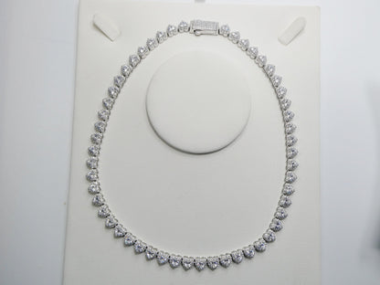 Real  925 Sterling Silver Heart Stone Set Necklace and Bracelet