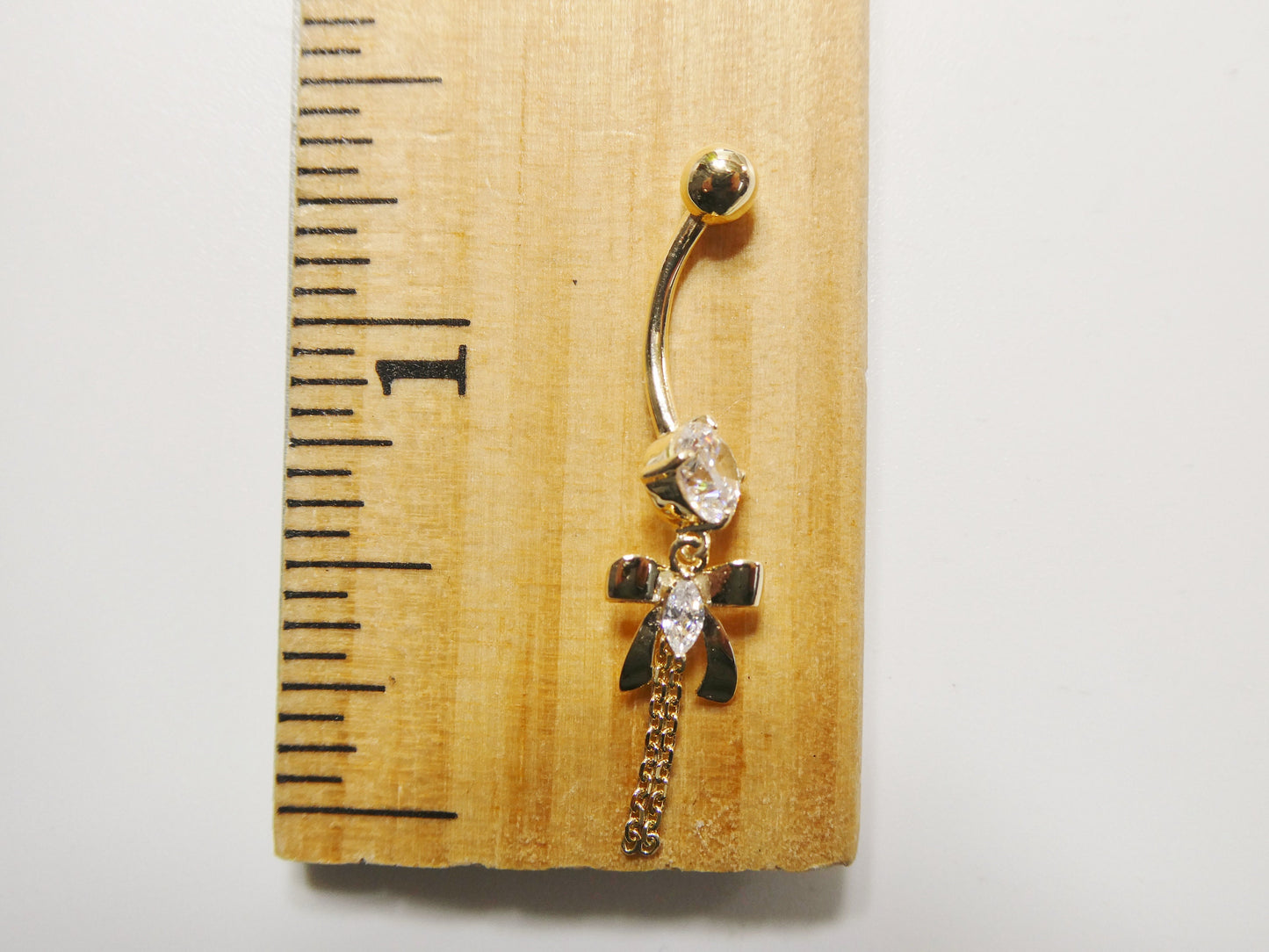 14k real solid yellow gold bow-tie belly button ring piercing